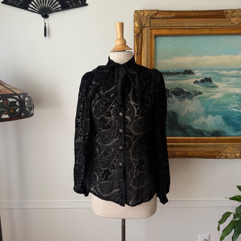 Nine Lives Bazaar - Tie Neck Button-Up Blouse
